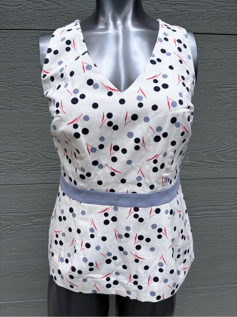 Boden White Polka Dot V-Neck Sleeveless Top